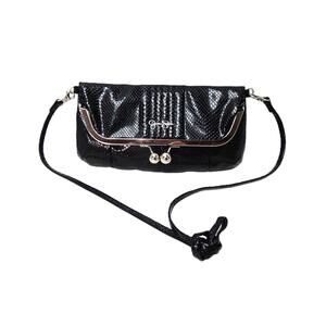 Jessica Simpson Black Faux Snake Fold Over Clutch Crossbody Purse Silver Accents